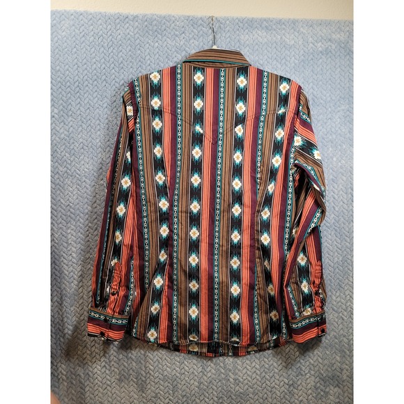Wrangler Retro Womens Shirt Large Aztec Western Pearl Snap Rodeo Cowgirl - Picture 11 of 13